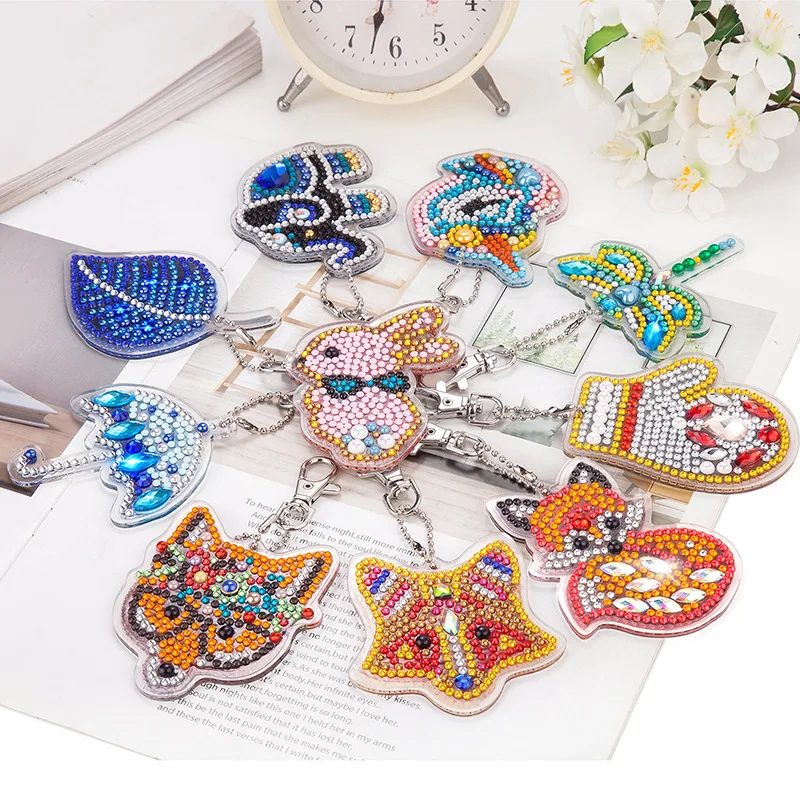 Single DIY acrylic sticker diamond keychain cross-border special-shaped diamond painting lukisan