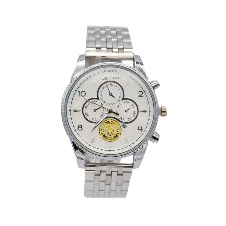 G5812-ST Luxury Jewelry Gold Watches Men Wrist Wholesale Simple Single Calendar Steel Band Business Quartz Watch