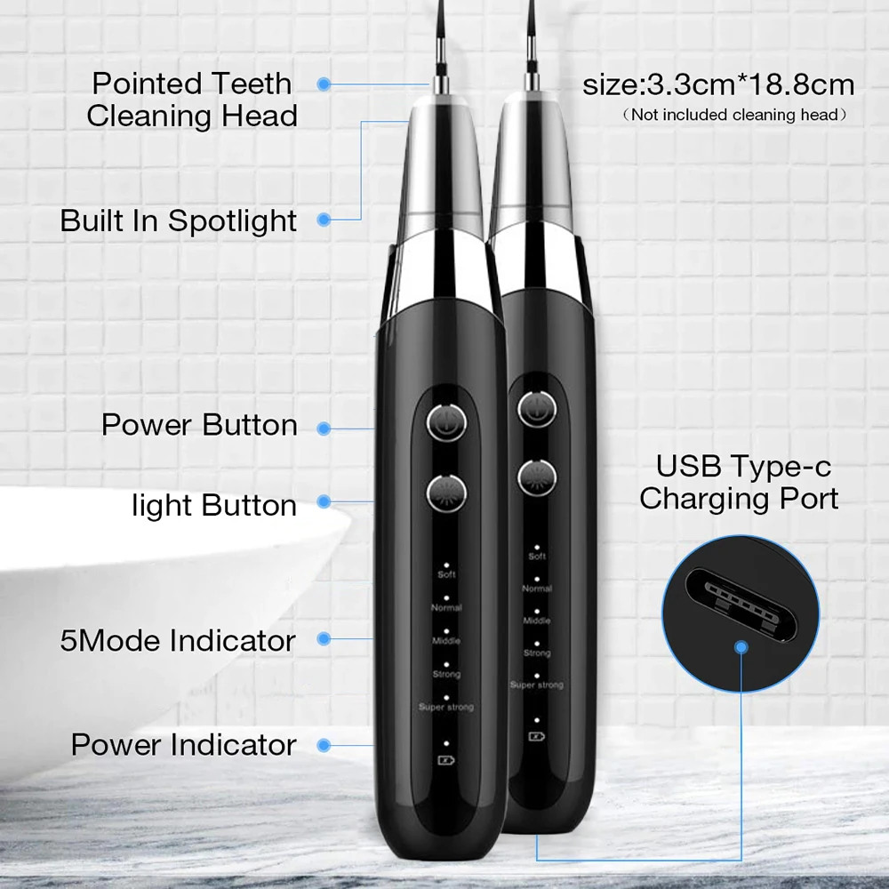 New Electric Ultrasonic Portable Remover Stains Tartar Plaque Whitening With 5 Modes 40KHZ Ultrasonic Dental Scaler
