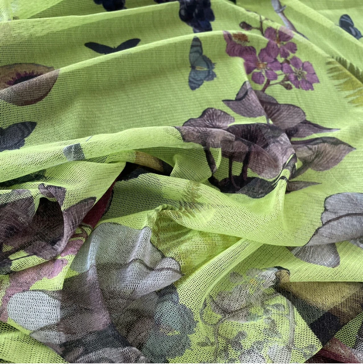 Digital Printed 50GSM 60 GSM 150CM Silk Tulle Silk Mesh Natural Silk Fabric For Wedding Dress Evening Dress and Hat Accessories