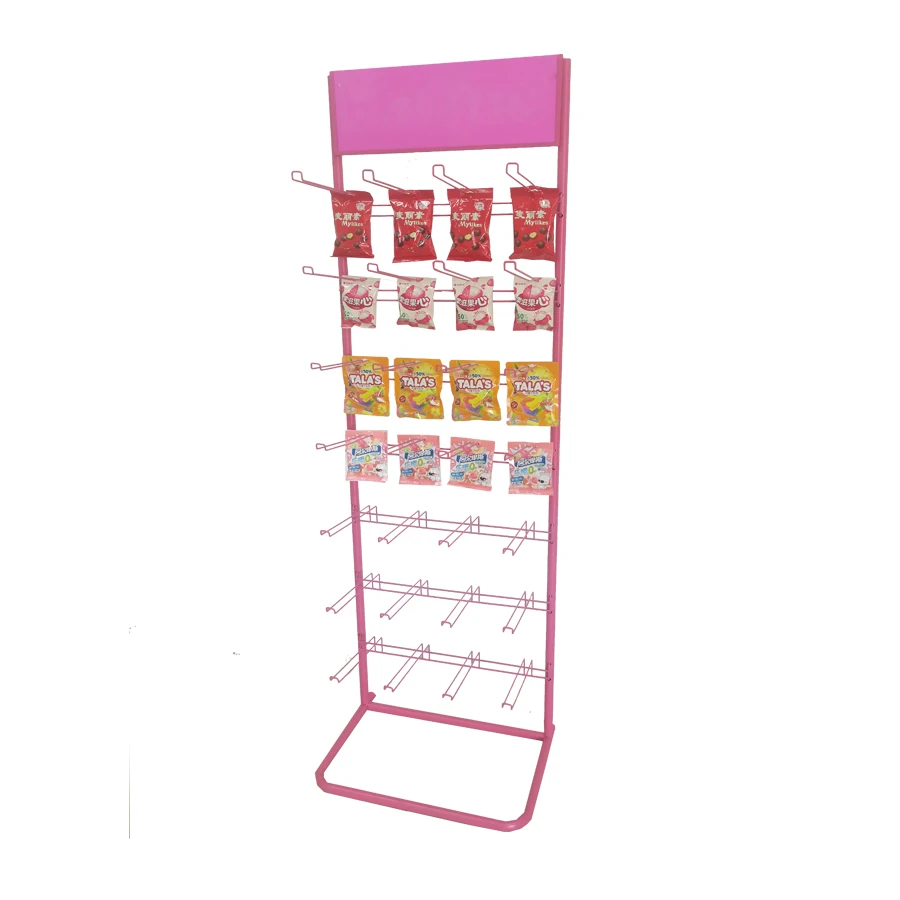 supermarket shop retail store metal display rack wire hook hanging for package candy and nuts display stand