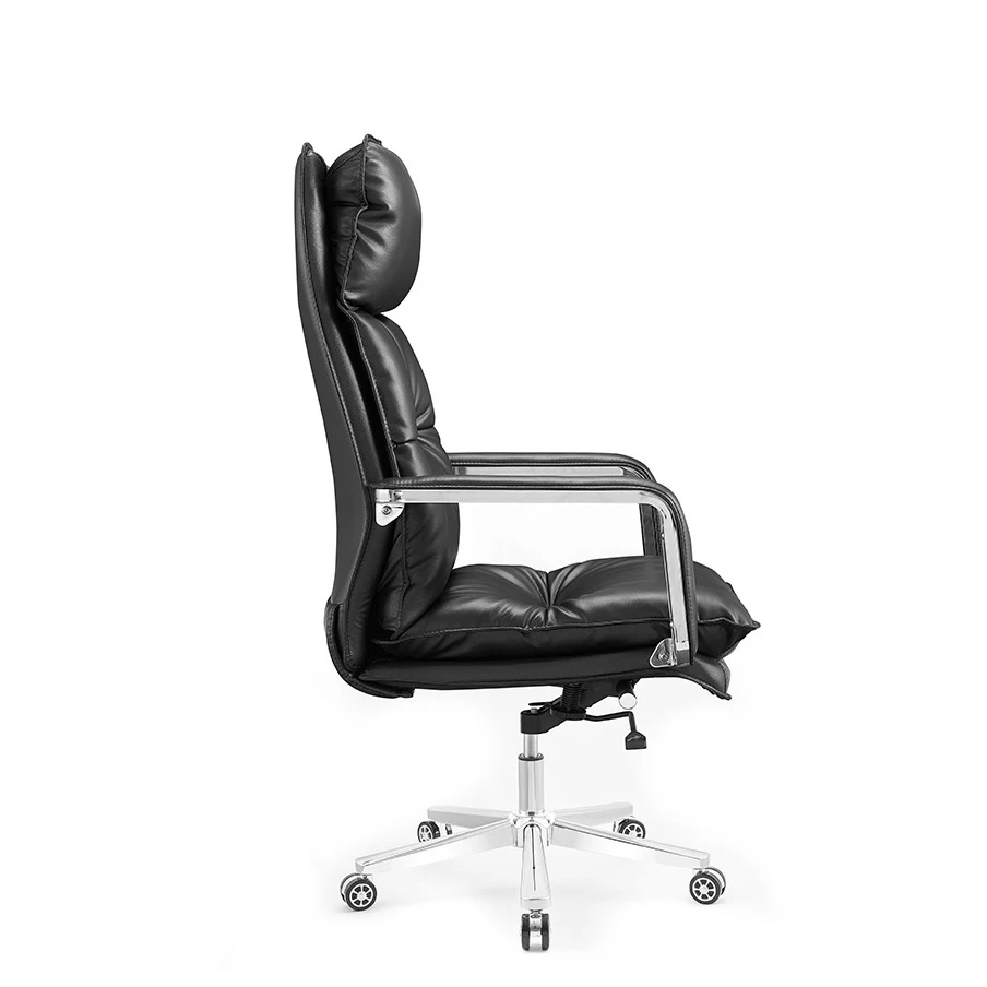 Luxury High Back Ergonomic High quality executive metal frame office desk and chair set PU leather office padded chair
