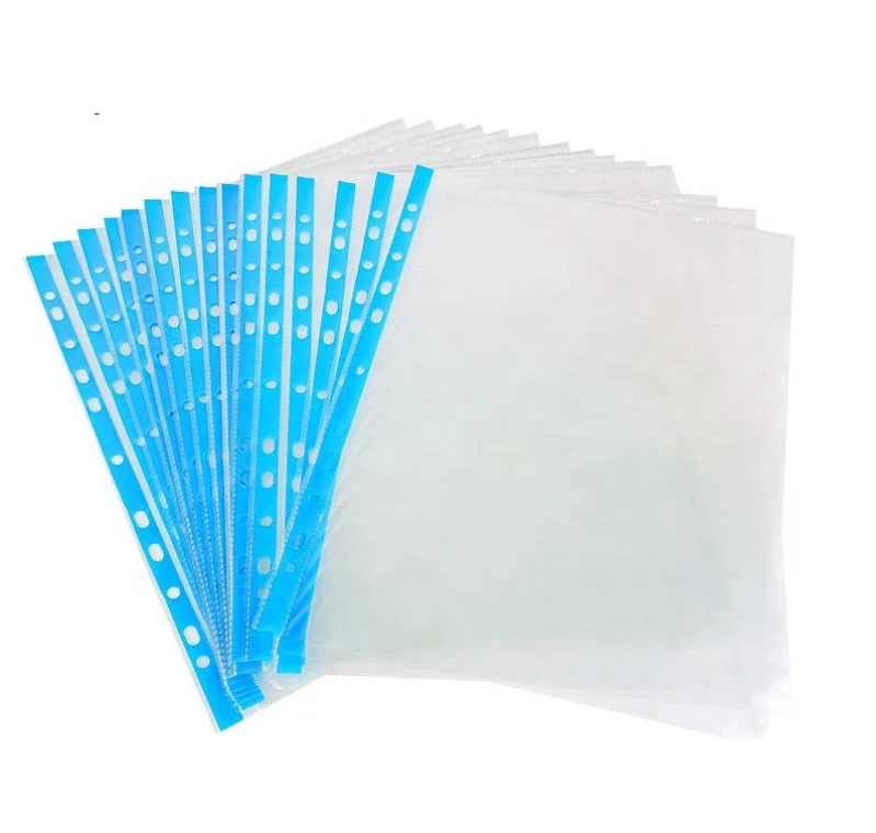 Wholesale A4 Clear Plastic Punch Pocket 11 Hole Sheet Protector Waterproof File Bag