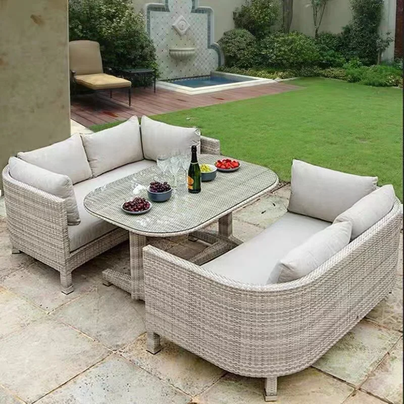 Outdoor Modern Design light luxury Restaurant waterproof rattan Garden Patio Sofa