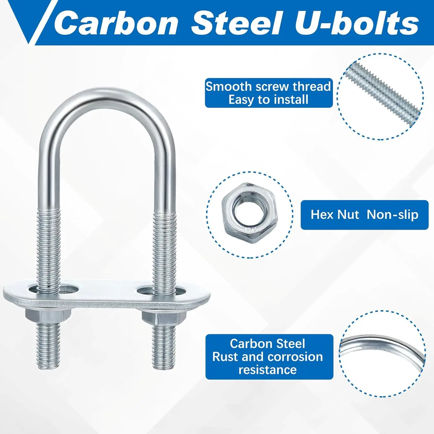 Factory Custom Size Hot Dip Galvanized Stainless Steel SS316 U Type Shaped Lock Ubolt Pipe Clamp Square U Bolt For Truck
