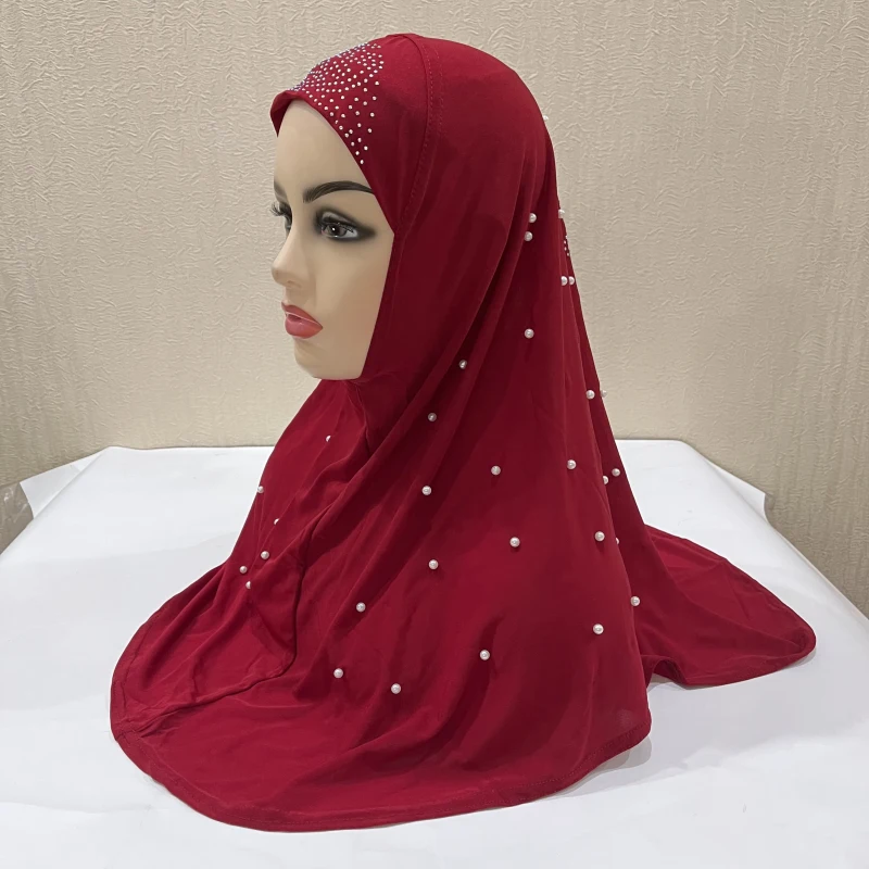 Wholesale adult muslim hijab with handmade beads islamic scarf shawl headscarf hat armia pull on wrap XDH016