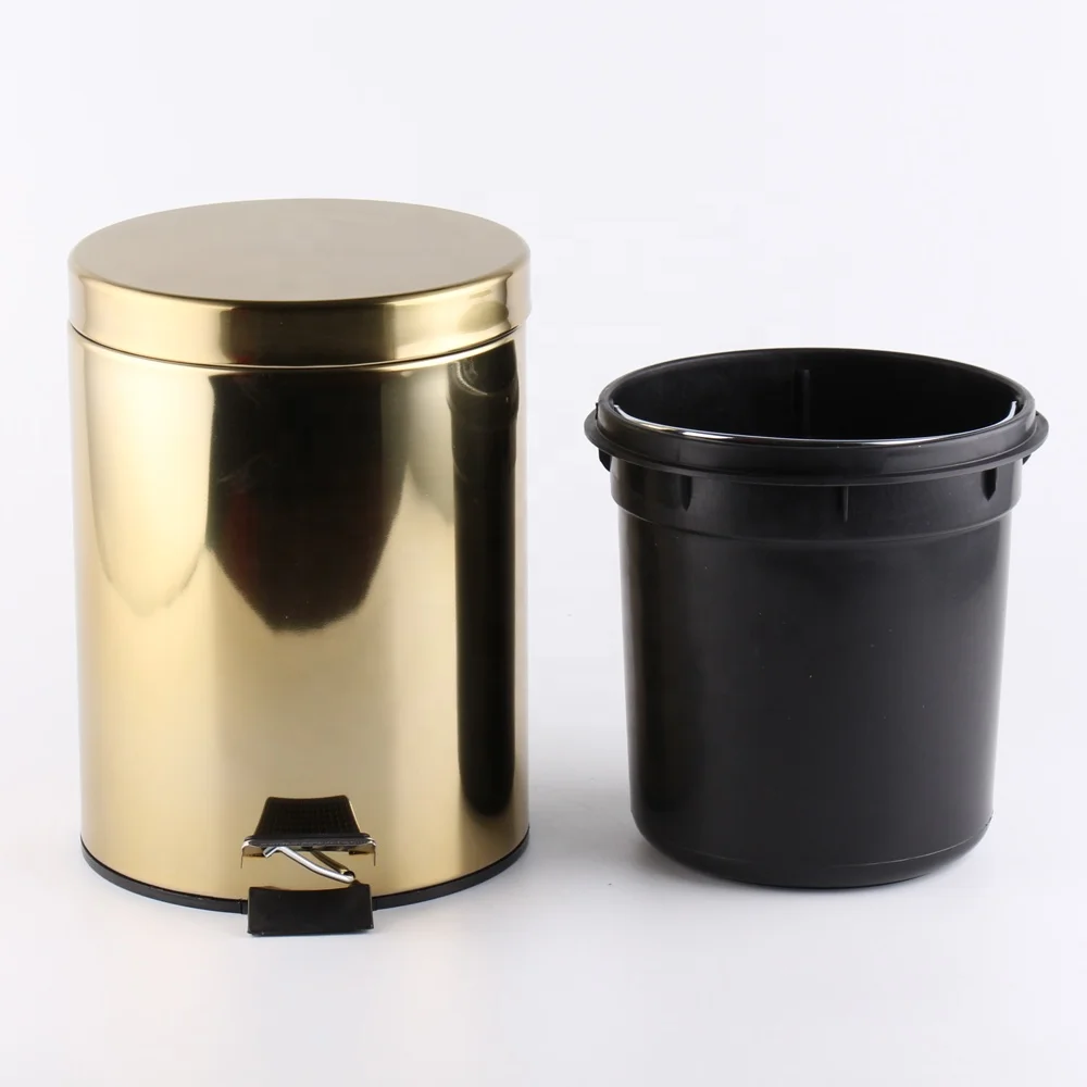  Stainless Steel Trash Can With Lid on Golden Painting Waste Garbage Bin Foot Pedal
