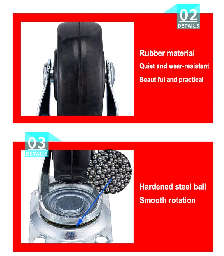 3 sizes castor Single wheel load-bearing 30/40/50 kg rubber castor wheels 2 inch threaded stem casters
