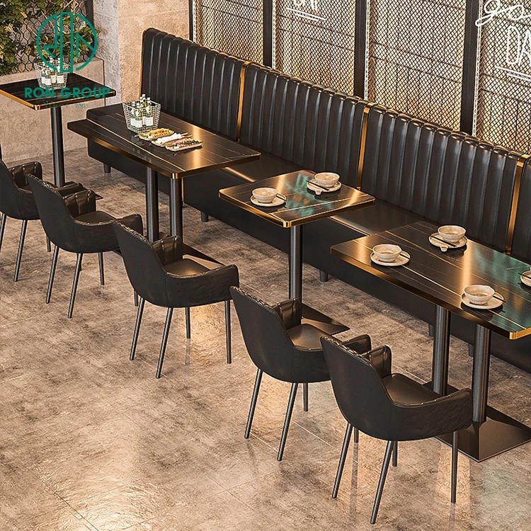 Hotel leather luxury marble square coffee shop commercial cafe bar restaurant furniture sofa booth seating table chair set