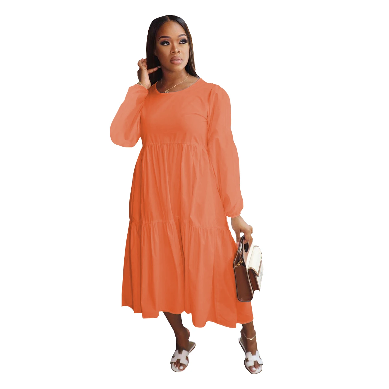 
Trending products women long sleeve long dress plus size dress solid color woman one-piece dress 