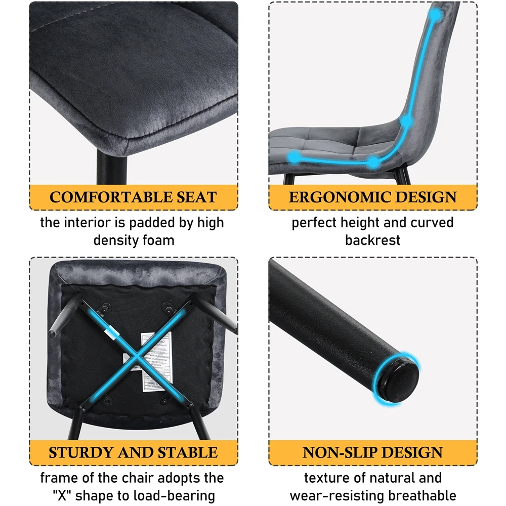 New design hot sale stylish durable velvet fabric multi-colored metal tube leg dining chairs for sale