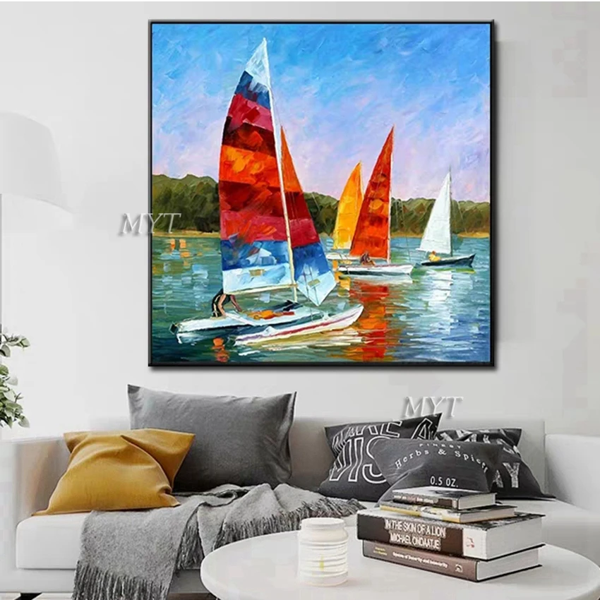 
Acrylic Textured Abstract Painting Modern Seascape Oil Painting Boat Canvas Wall Art 