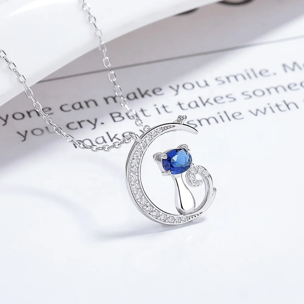 Onier Latest Crescent Moon 925 Silver Pendant Necklace with cat silver Half Moon Necklace Jewelry Dainty Necklaces for Women