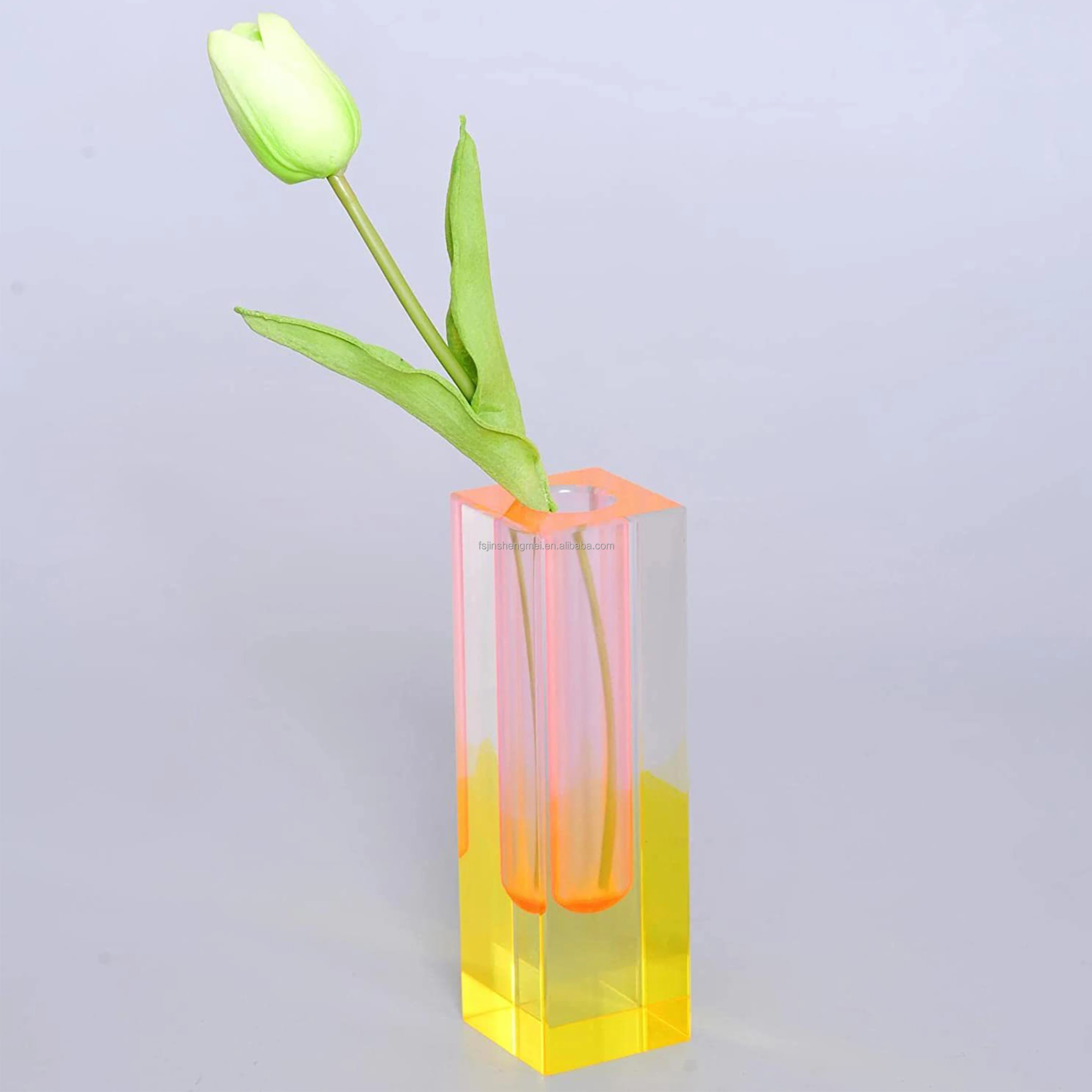 Popular Living Room Colorful Wedding Plastic Flower Hydroponic Vase Cylinder Iridescent Square Column Acrylic Vase Pen Holder