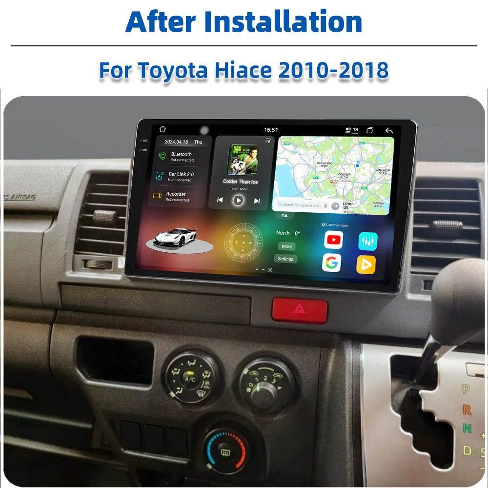 2K Android  Car Radio For Toyota Hiace 2010-2018 2 Din 6GB RAM/128GB ROM/OLED 2D Touch Control MP5/DVR/DVD Player Portable Frame