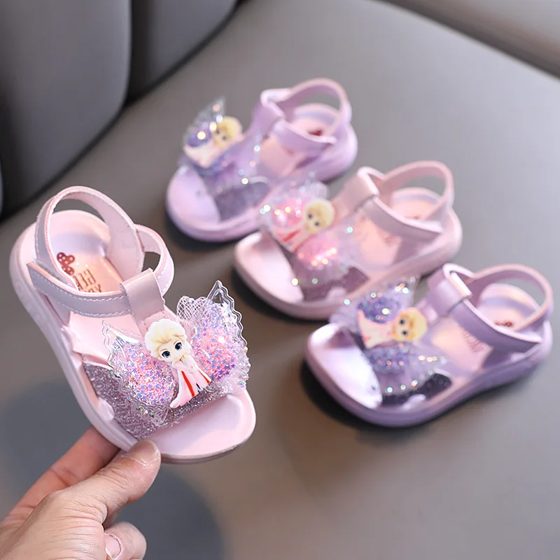 Сандалии на плоской подошве для девочек, школьные босоножки на липучке, Классическая обувь, лето 2021