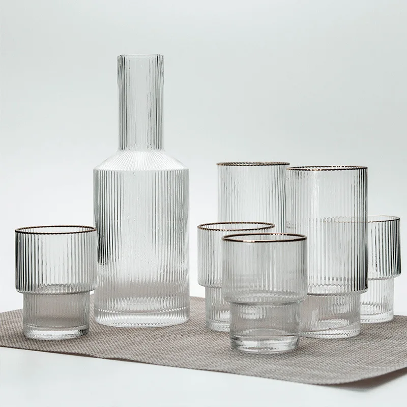 Amazon Rimmed Glassware Set in USA Casual Best Selling Products 20women for Christmas Gift as Gift Vertical Line Golden Wine HEB