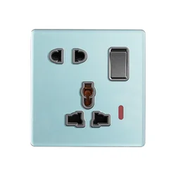 Zhong shan Blue green 5 pin MF switched socked with neon Household glass switch socket