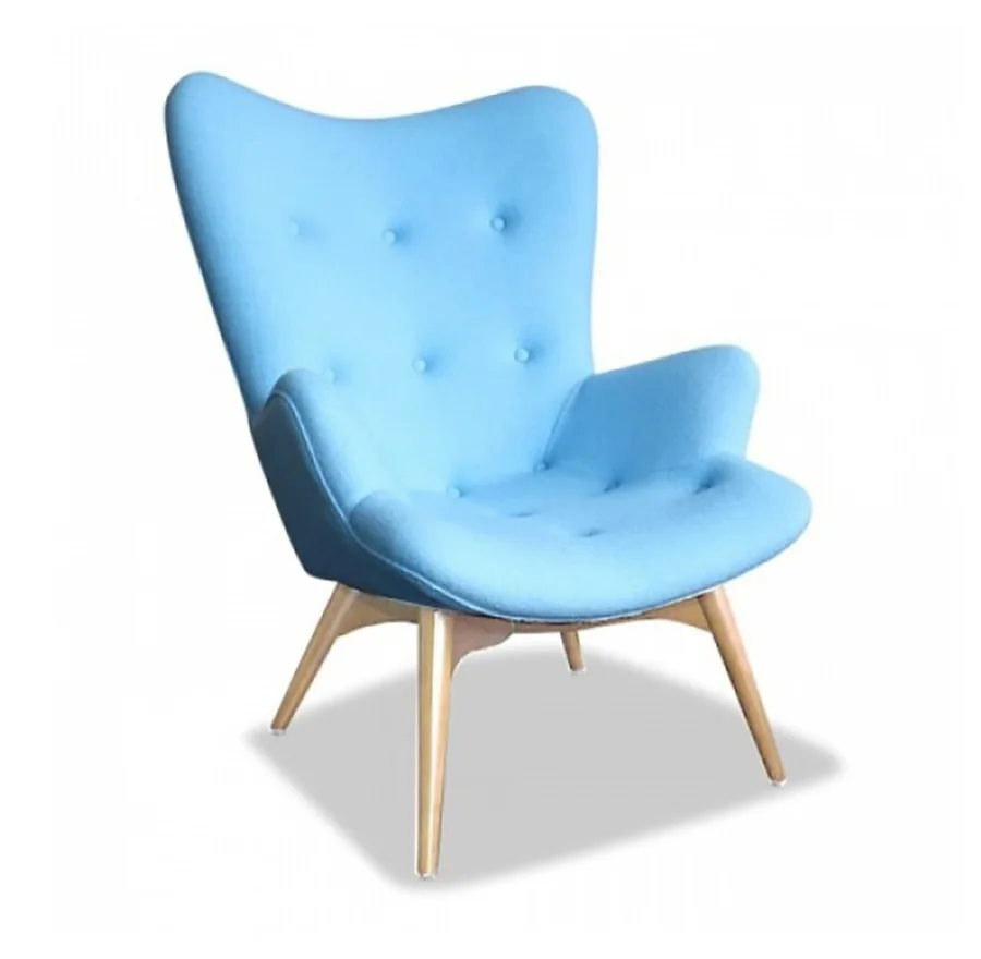 Nordic Living Room Furniture Single Sofa Chair Mid-Century Grey Fabric Armchair Contour Wingback Chair With Ottoman