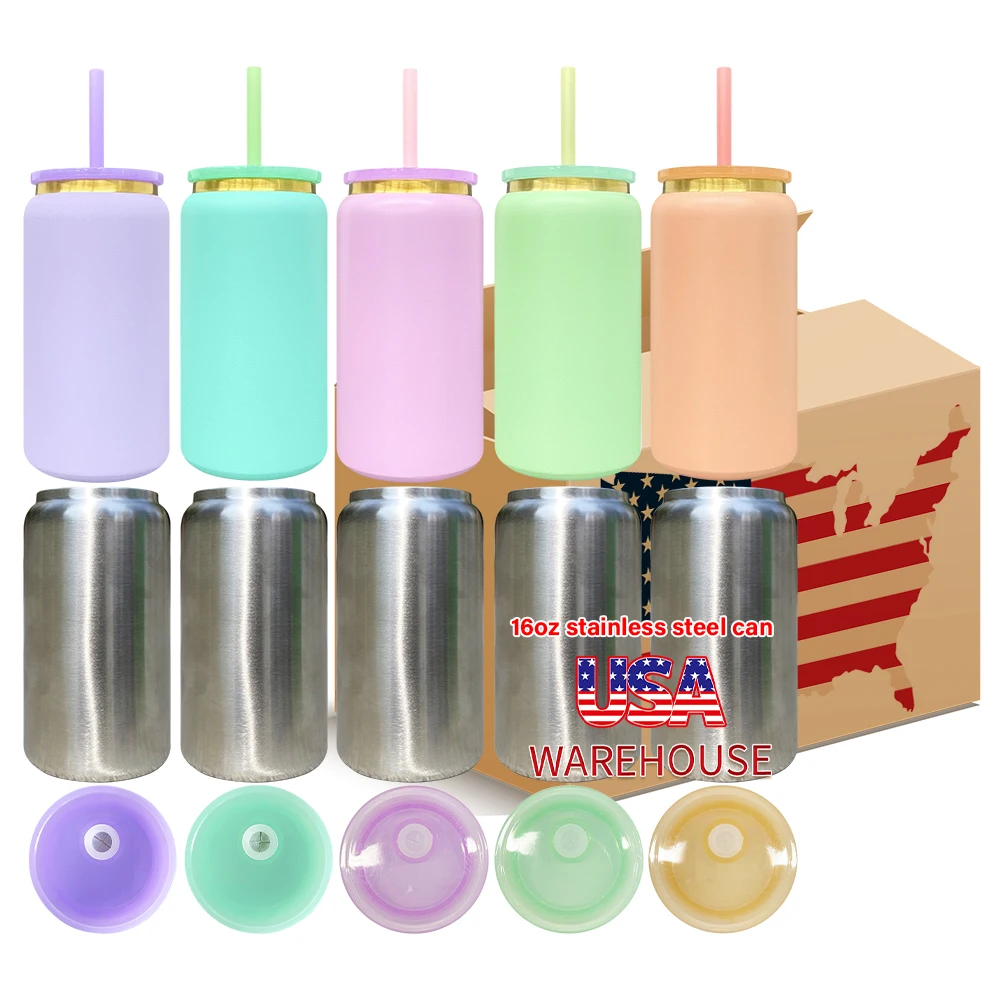 USA warehouse Double Walled Vacuum Insulation 16oz can cups powder coated gold plated double wall steel can tumbler for laser