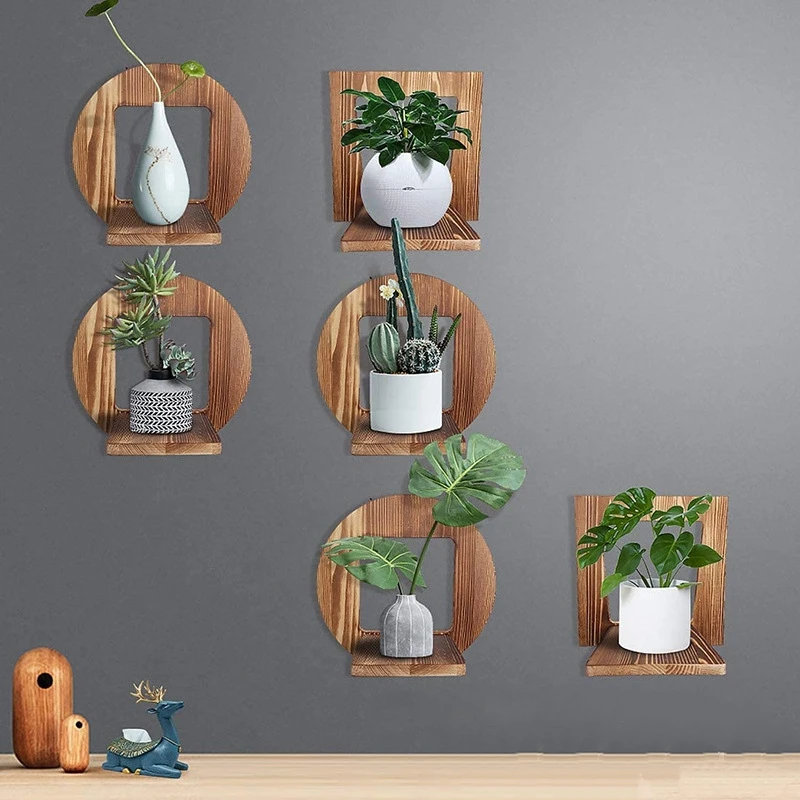 Rustic Simple Indoor Hanging Plant Shelves Flower Pot Wall Shelf Rack Wooden Floating Shelves For Wall Decor