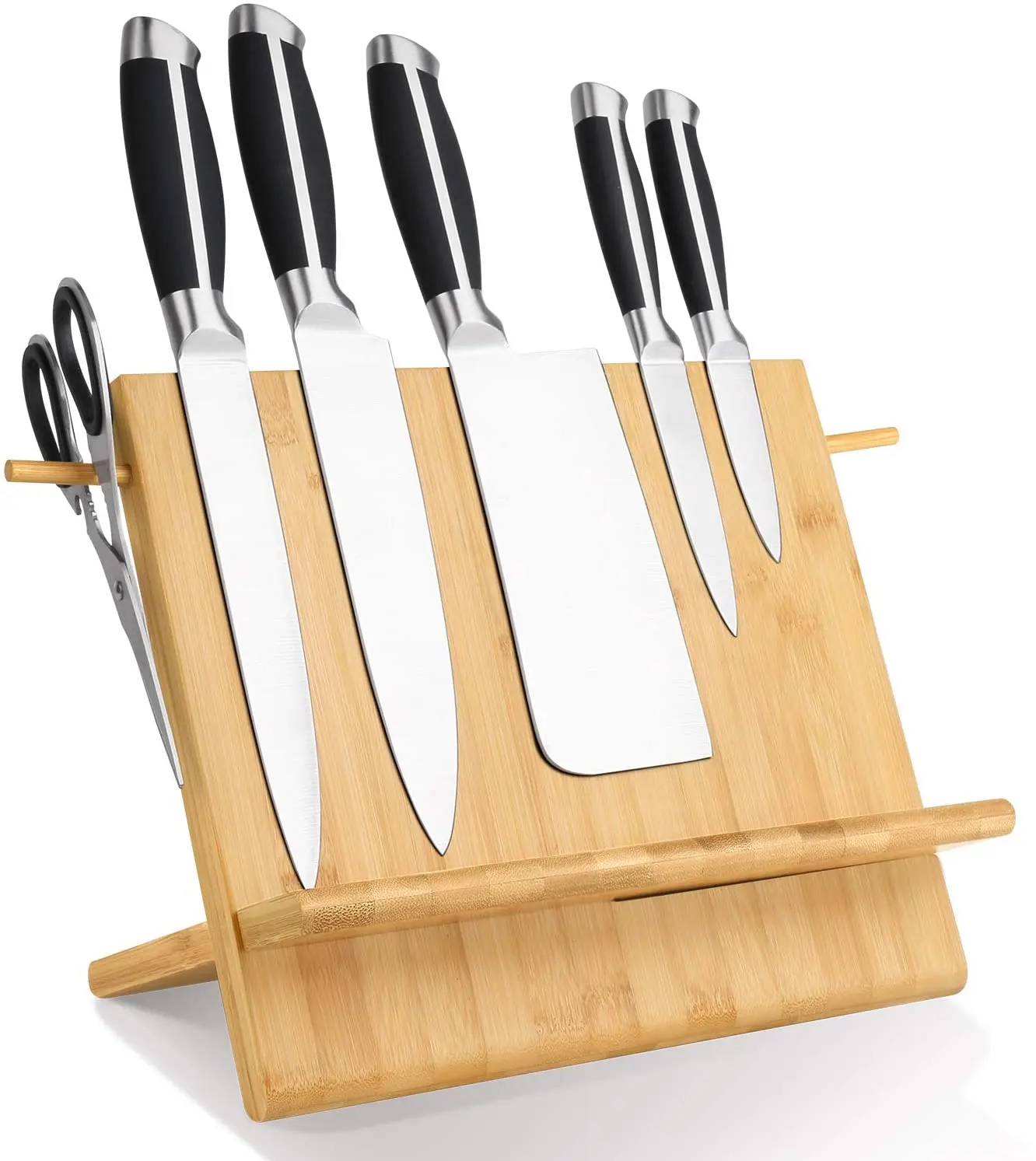 Bamboo Wood Knife Block Magnetic Knife Holder for Kitchen