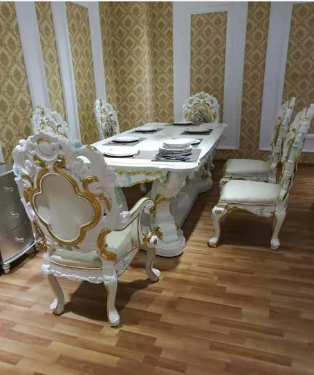 Мебель для дома античная мебель Европейский итальянский классический деревянный резной обеденный стол и стул ручной