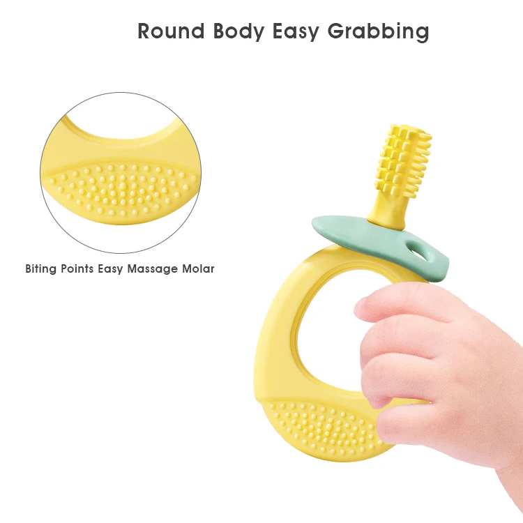 BPA Free Infant Prevent Swallowing Toddler Safety Chewing Grip Baby Gum Care Silicone Toothbrush Teether