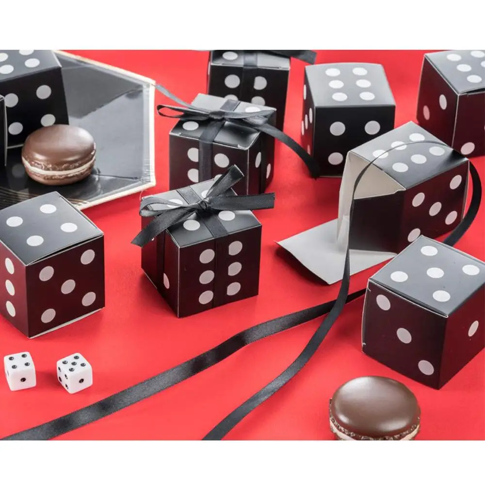 
Black Dice Favor Box Bulk 2x2x2 inches with Black Ribbon, Casino Party Decoration 