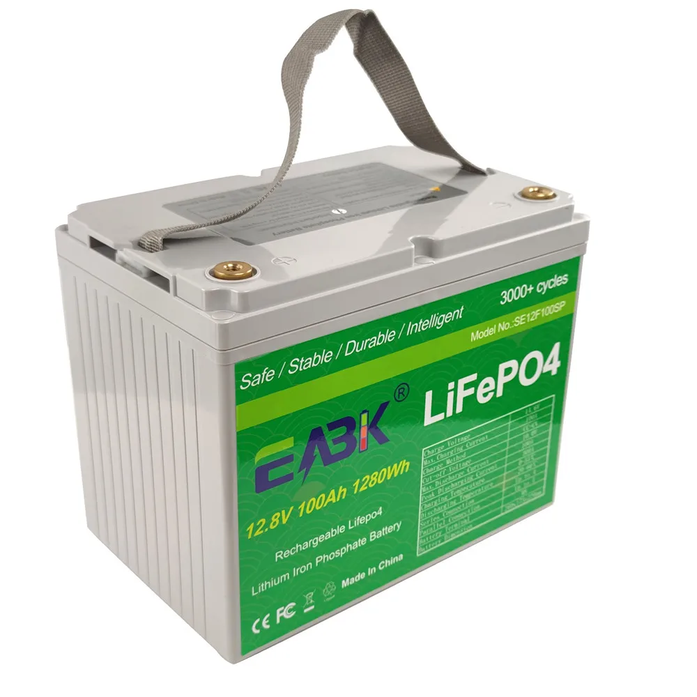 Перезаряжаемая литий-ионная батарея lifepo4 12 В 100 ач с синими зубьями и управлением мобильным приложением