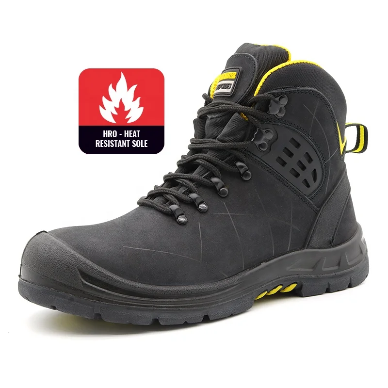 Nubuck leather oil acid proof heat resistant rubber sole composite toe anti puncture oil field safety footwear