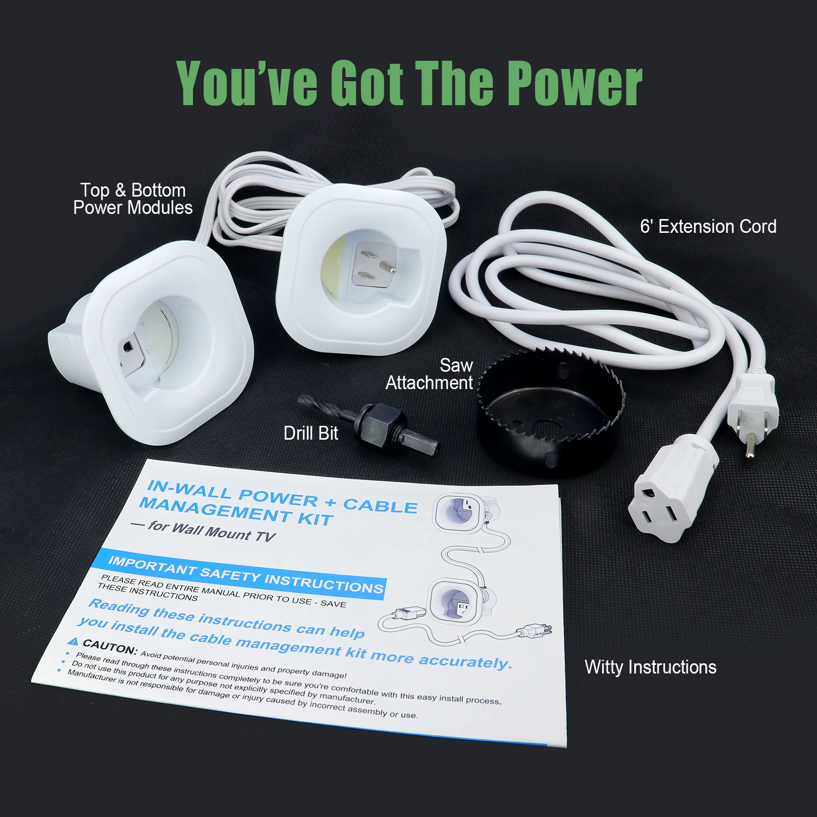 Wholesale TV Cable Management Kit In Wall Power Socket Easy Install with Hole Saw Drill Attachment for Wall Mount TV