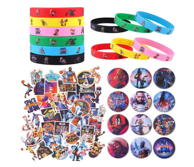 Space Jam 2 Basketball Birthday Party Favors Supplies Gifts Set 12 Bracelets 12 Button Pins 70 Stickers for Space Basketball
