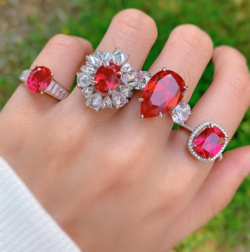 Factory Wholesale High Quality 925 Sterling Silver Ring Engagement Shining Rings Romantic Wedding Ruby Ring Jewelry Women