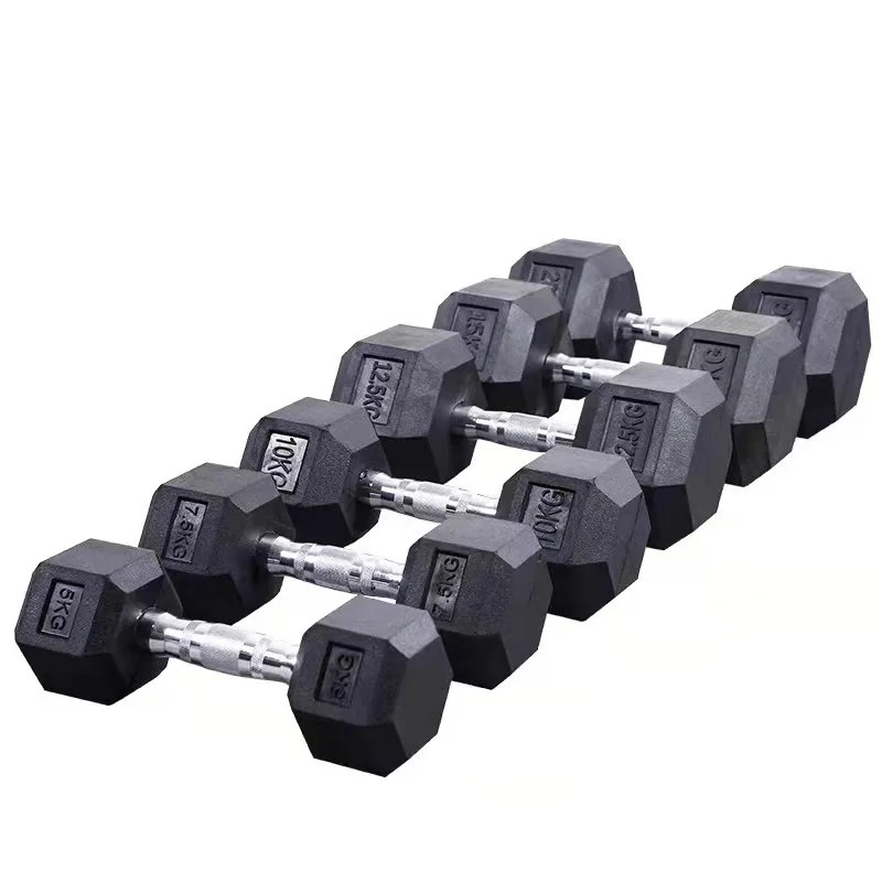 Wholesale rubber hex dumbbells 7.5 10 12.5 15 20 25 kg weight dumbell for bodybuilding