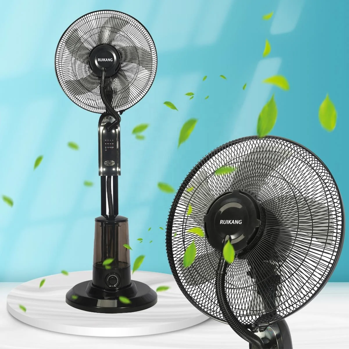 Electric power standing water tank spray cooling fan oscillating whole house mist water spray fans pedestal fan
