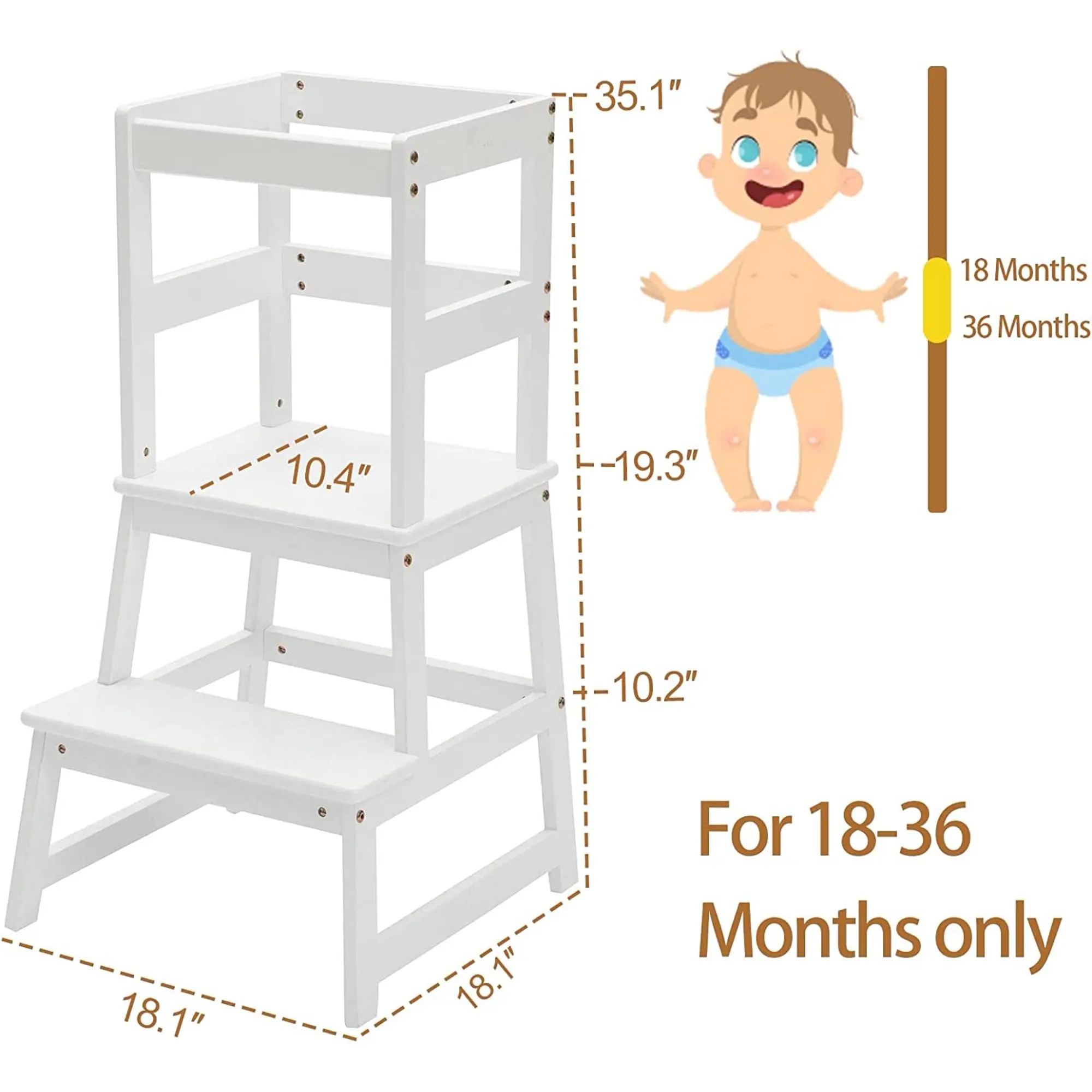Wooden Montessori Kids Kitchen Step Stool For Kids With Safety Rail Solid Wood Construction Toddler Learning Stool Tower