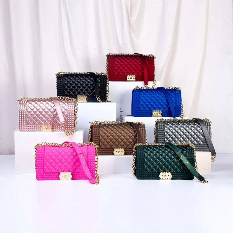 Rivet Jelly Bag 2023 Women Fashion Long Strap Crossbody Bag Summer Diamond Lattice Candy Shoulder PVC Jelly Purse And Handbag