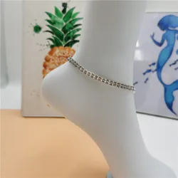 Crystal Tennis Chain Women Silver Rhinestone Double Layer Anklet Designs