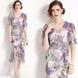 stock women manufacturers clothes wholesale vintage elegant lady floral american long Evening casual Dresses brand labels-8299