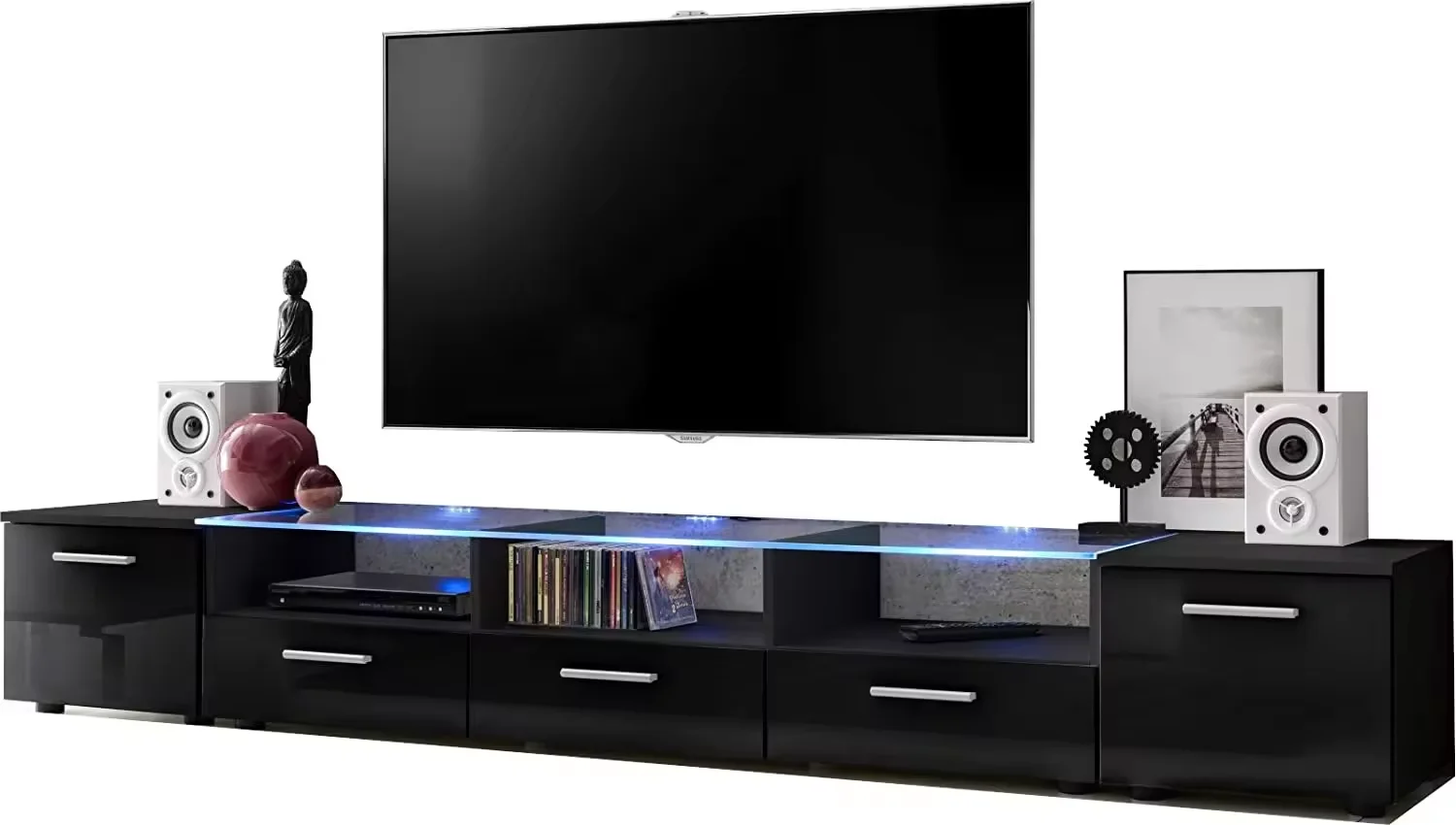 High Glossy Uv Tv Stand With RGB LED Lights and Tempered Glass TV Table Modern Cabinet Living Room Ffurniture