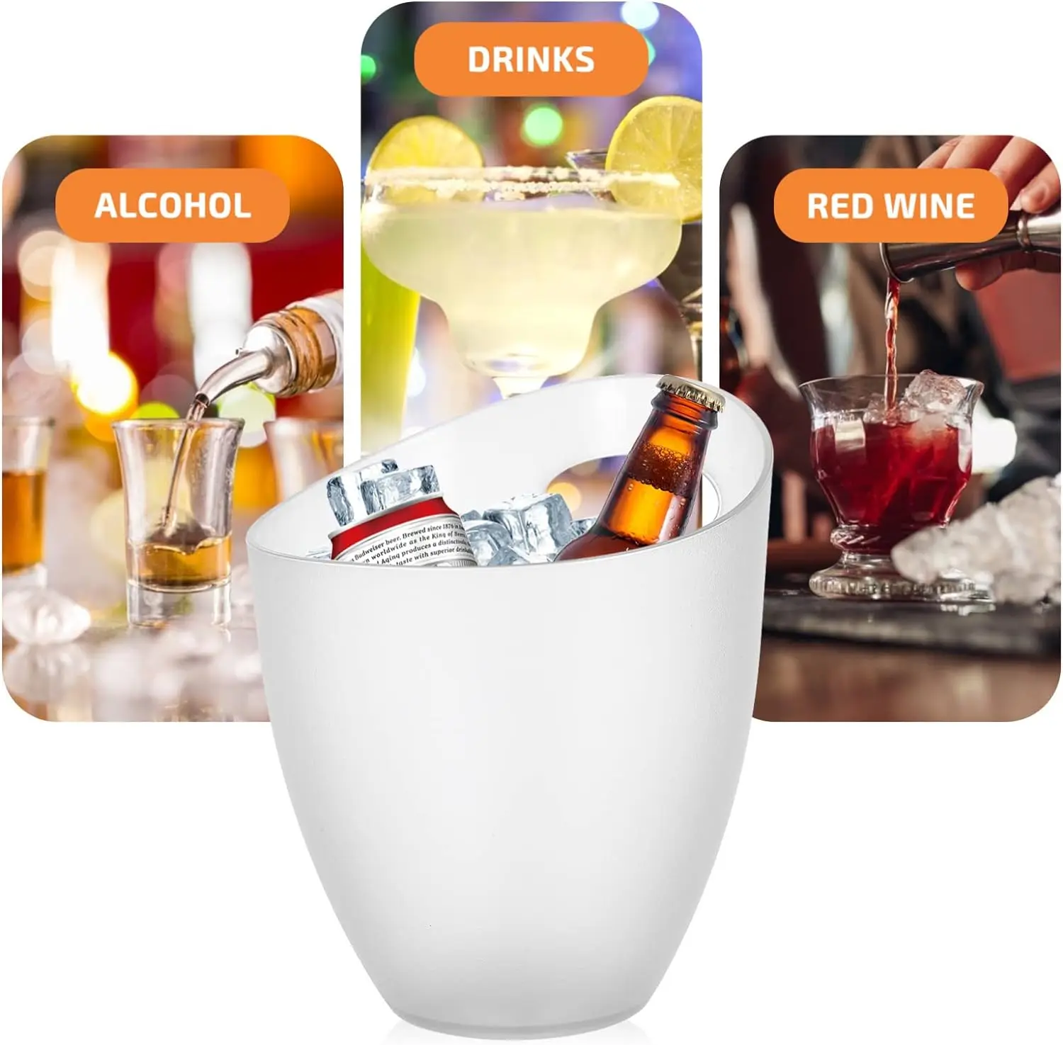3L Capacity Plastic Black White Color Single Handle Beer Whisky Wine Vodka Ice Bucket Cooler With Customized Logo