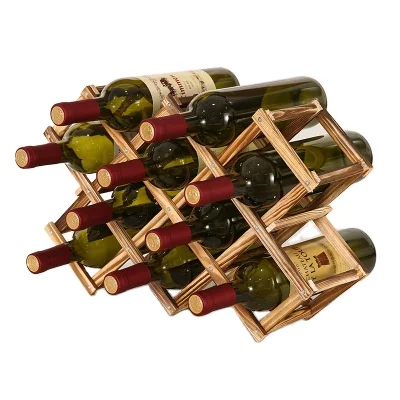 Solid Wood Foldable 10-Bottle Red Wine Rack Sturdy Practical Home Wine Rack Storage Racks