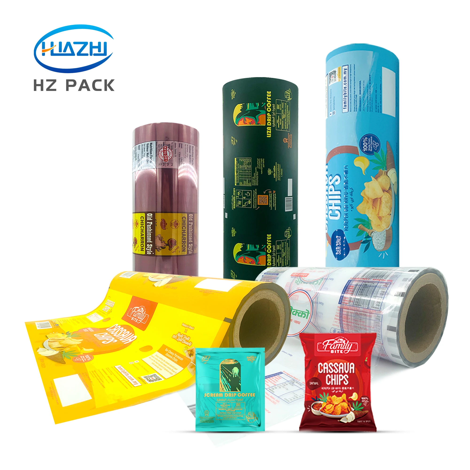 Custom Printed Food Grade Aluminum Foil Plastic Food Packaging Film Roll Puffed Potato Chips Packing Film Packaging Roll Stock