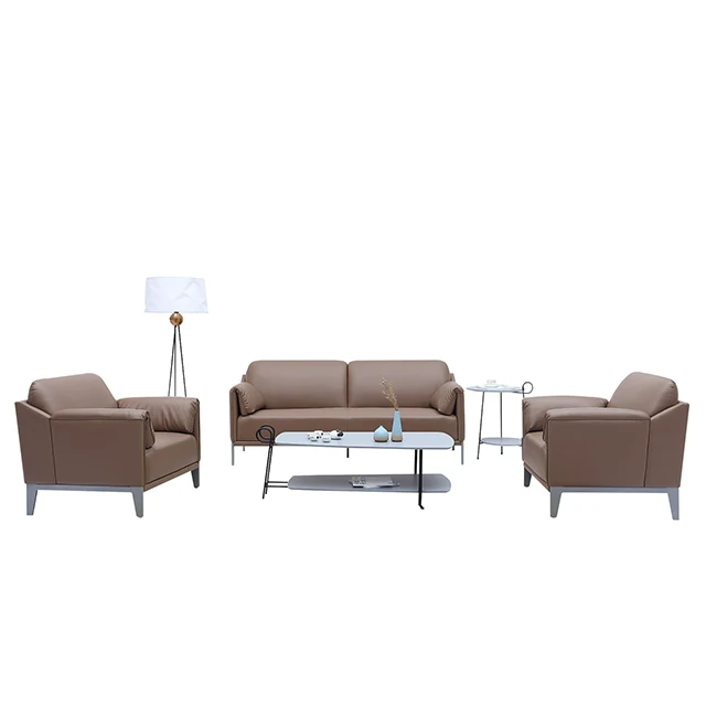 Apricot color 1+1+3 sofa with genuine leather living room comfortable sofa set