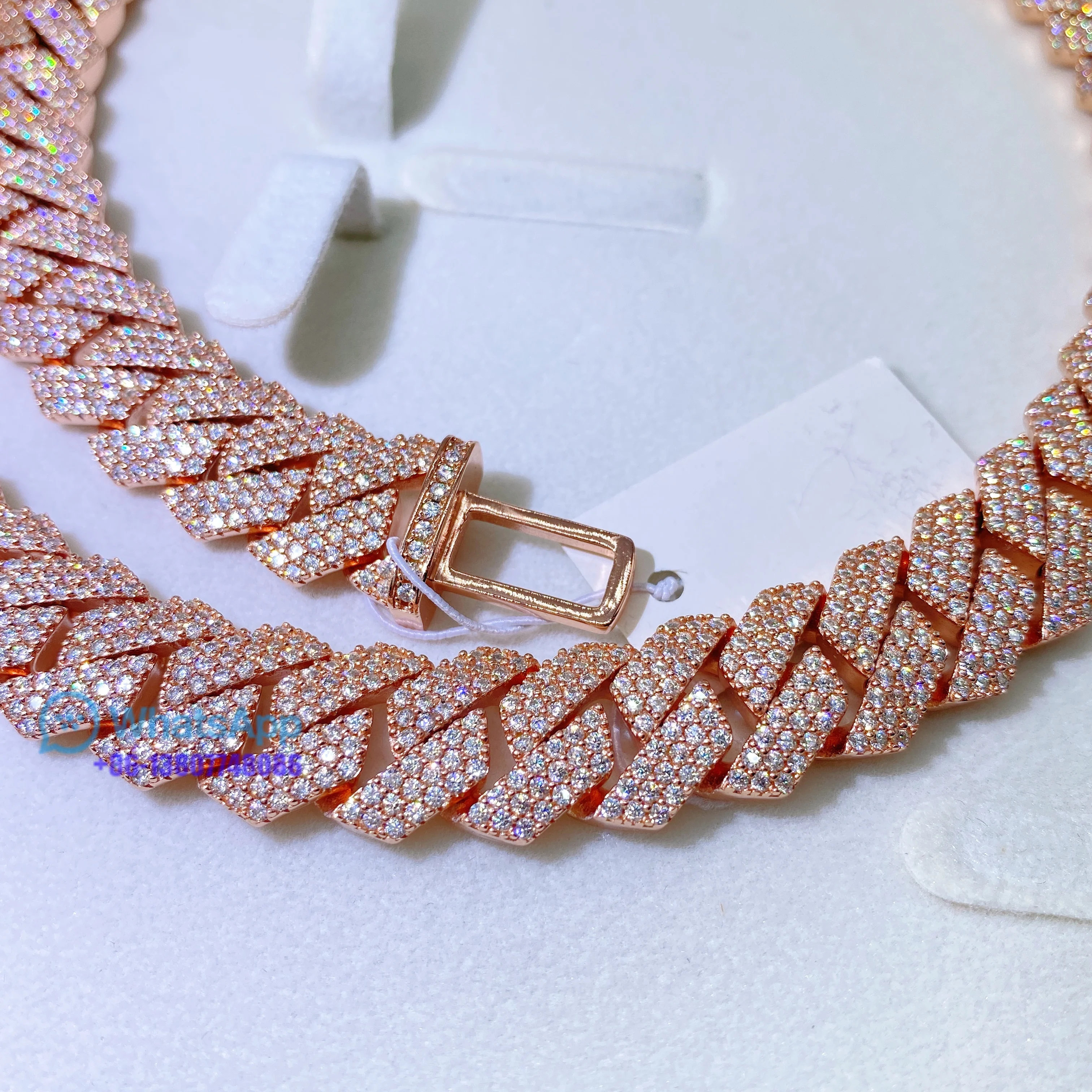 Hip Hop Jewelry ROSE Gold Plated Iced Out Cuban Link moissanite Prong Cuban Link Chain Necklace Diamond Cuban Chain