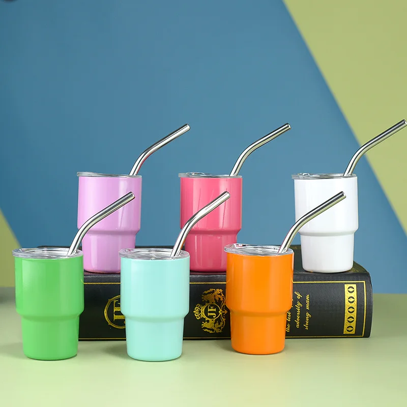 2-3 oz Mini Tumbler Shot Glass with Straw and Lid Colored Stainless Steel Sublimation Tumblers Double Wall Cups