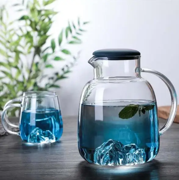 Hot Selling Wholesale Colored Mountain Shaped Glass Pitcher Sets for Jug