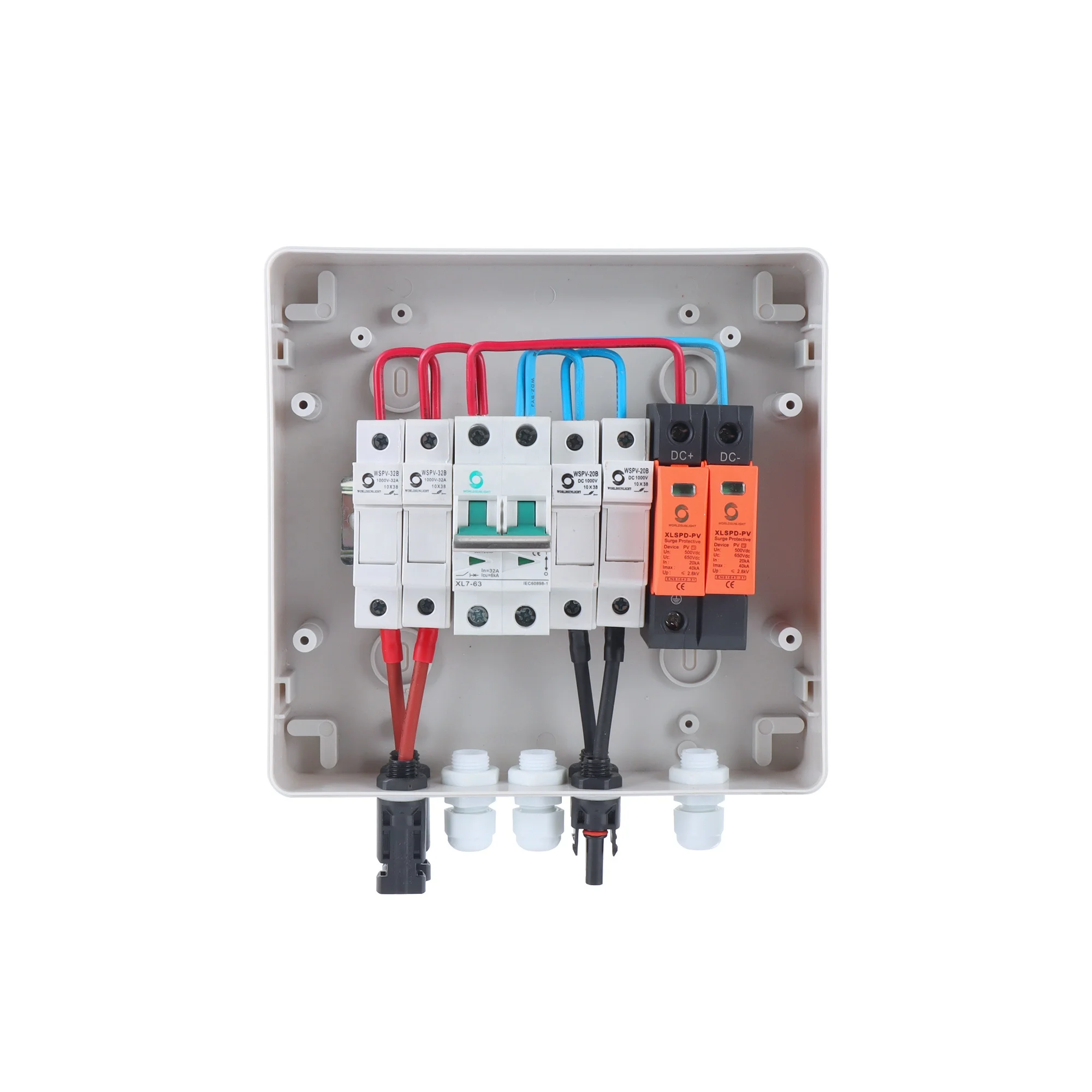 CE WSDB-PV2/1 500V 600V 2 Input 1 Output 2 String 15A 16A For Off Grid Energy System Photovoltaic Array Solar PV DC Combiner Box