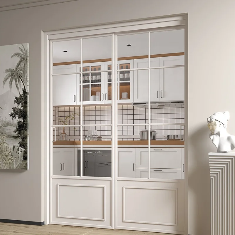 Custom aluminum white retro kitchen study hanging rail sliding door Transparent glass sliding door